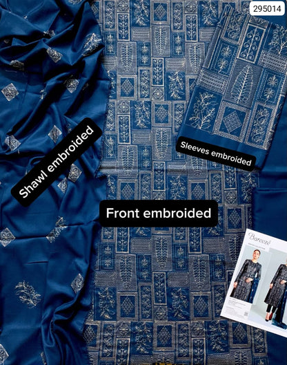 Premium 3-Piece Unstitched Heavy Dhank (Shirt, Dupatta, and Trouser)