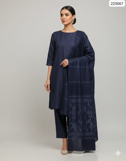 3 piece winter Banarsi jacquard Shawl with Dhanak Marina Shirt and trouser