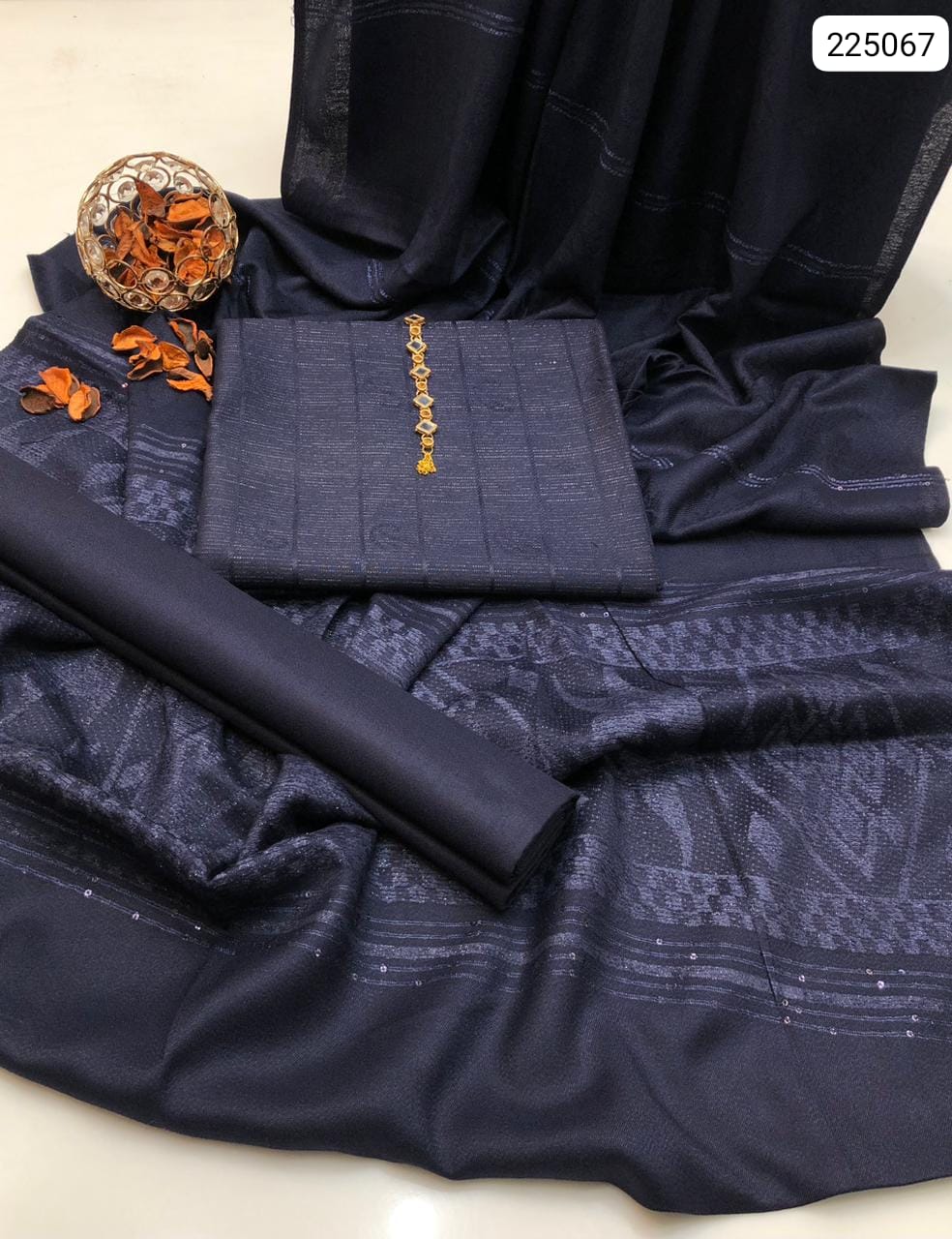 3 piece winter Banarsi jacquard Shawl with Dhanak Marina Shirt and trouser