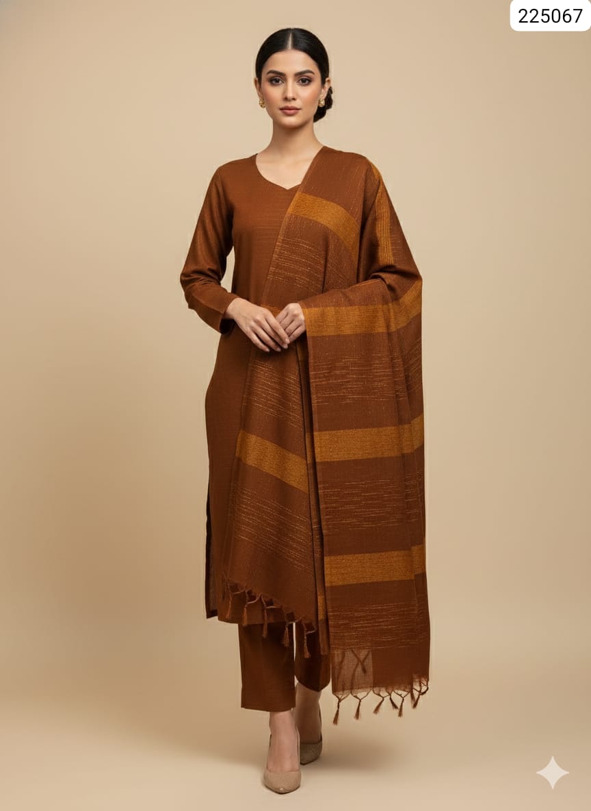 3 piece winter Banarsi jacquard Shawl with Dhanak Marina Shirt and trouser