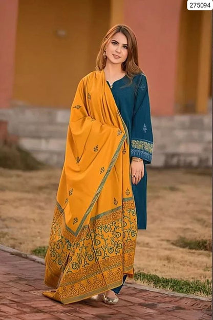 The 3-Piece (Shirt, Dupatta, & Trouser) Dhanak Embroidered
