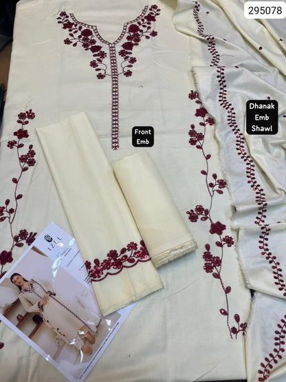 3-Piece Unstitched (Shirt, Dupatta, and Trouser) High-Grade Dhanak (Winter Special)
