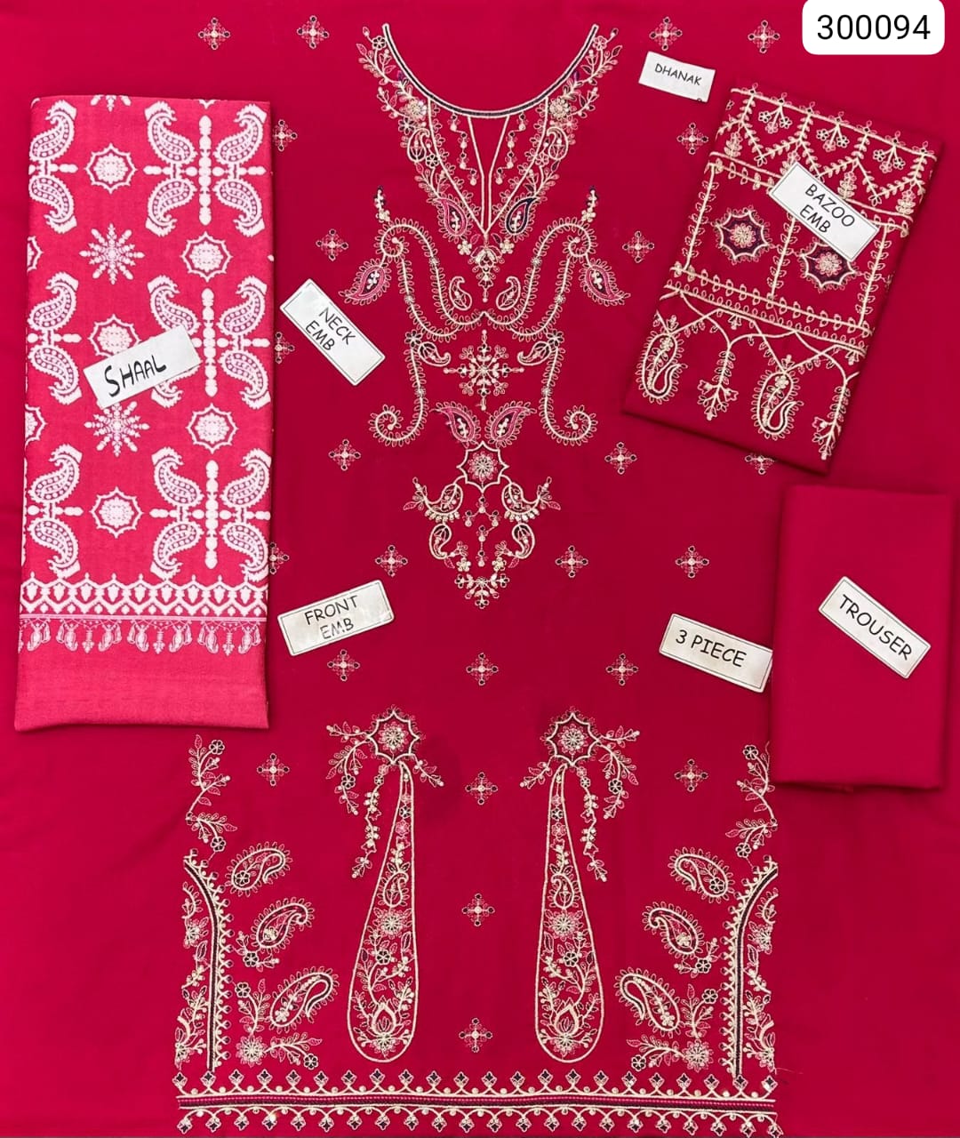 Premium 3-Piece Unstitched Dhank Collection (Shirt, Trouser, &amp; Dupatta)