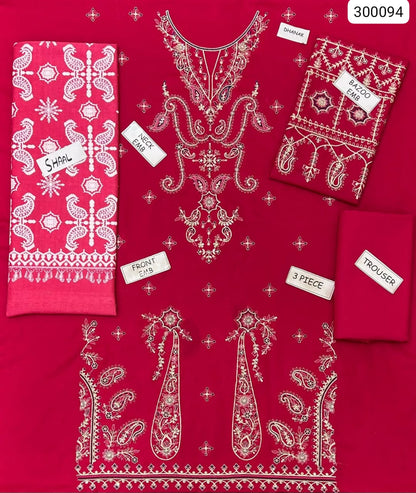 Premium 3-Piece Unstitched Dhank Collection (Shirt, Trouser, &amp; Dupatta)