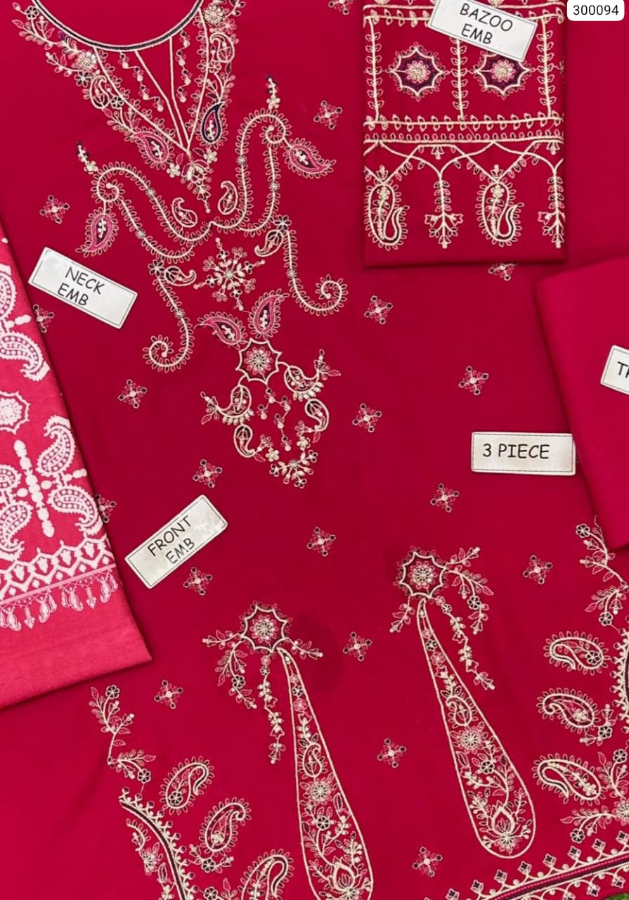 Premium 3-Piece Unstitched Dhank Collection (Shirt, Trouser, &amp; Dupatta)