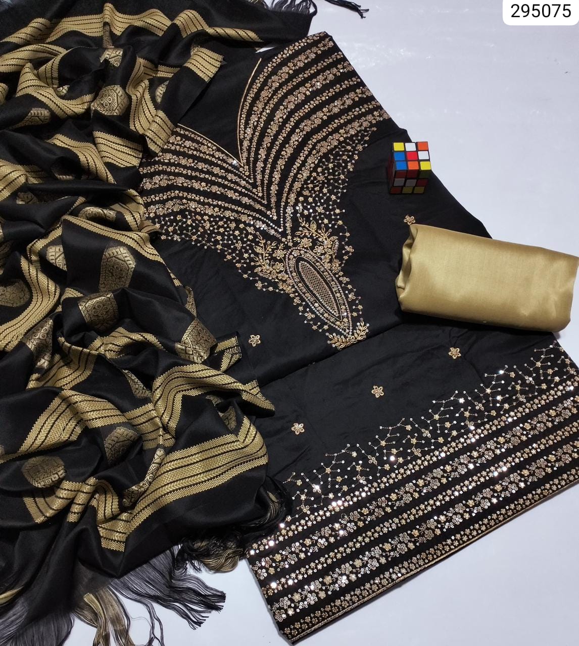 3-Piece unstitched suit,Indian Susi Banarsi Jacquard Shawl