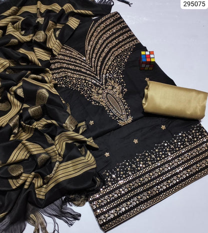 3-Piece unstitched suit,Indian Susi Banarsi Jacquard Shawl