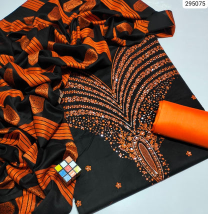 3-Piece unstitched suit,Indian Susi Banarsi Jacquard Shawl