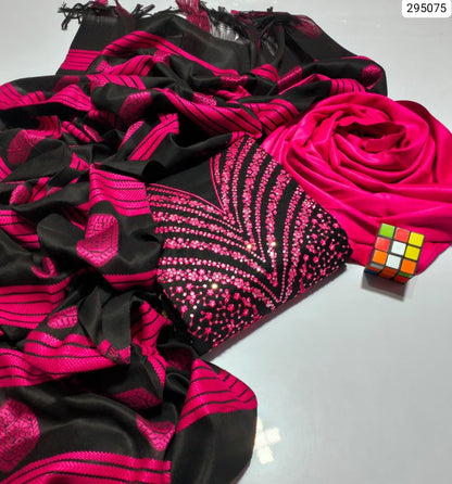 3-Piece unstitched suit,Indian Susi Banarsi Jacquard Shawl