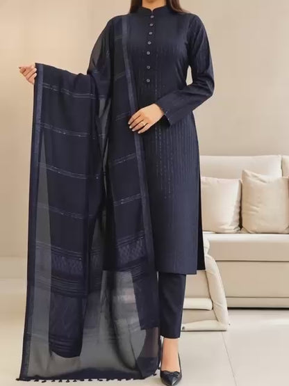 3 piece winter Banarsi jacquard Shawl with Dhanak Marina Shirt and trouser